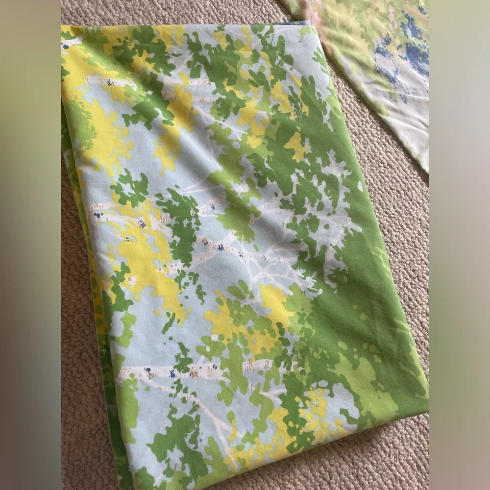 Vintage forest scene sheet and pillow case 1970s